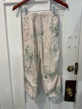 Zara Cream Pants with Green Floral Print